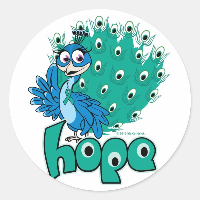 Peacock Ovarian Cancer Classic Round Sticker (Front)
