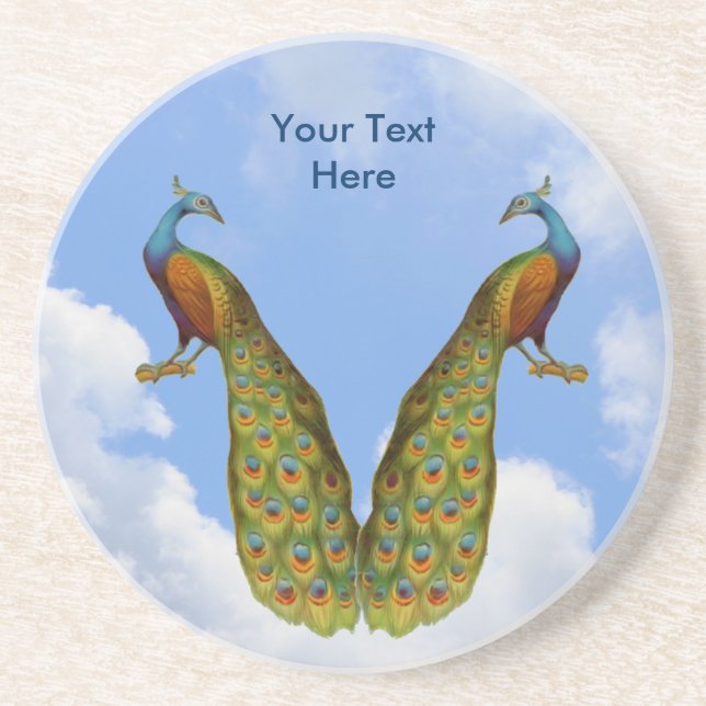 Peacock Pair Art Customizable Animal Coaster (Front)
