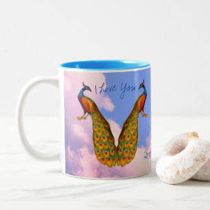 Peacock Pair Art I Love You Personalized Two-Tone Coffee Mug