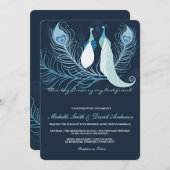 Peacock Pair Love Birds Blue Wedding Invite (Front/Back)