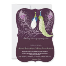 Peacock Pair Love Birds Purple Wedding Invite