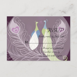 Peacock Pair Love Birds Purple Wedding RSVP