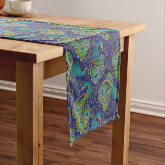 Peacock Paisley Pattern Blue Short Table Runner