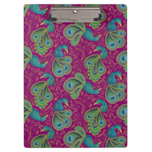 Peacock Paisley Pattern Pink Clipboard