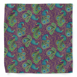Peacock Paisley Pattern Purple Bandana