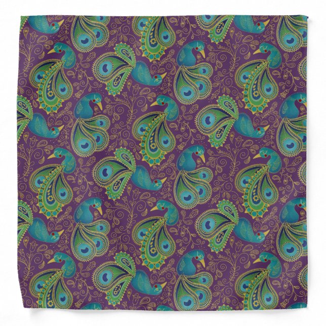 Peacock Paisley Pattern Purple Bandana (Front)
