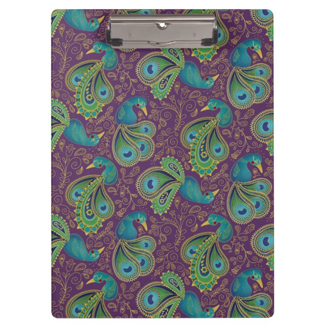 Peacock Paisley Pattern Purple Clipboard (Front)