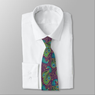 Peacock Paisley Pattern Purple Neck Tie
