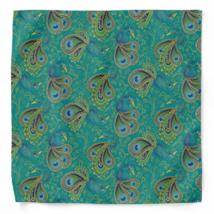 Peacock Paisley Pattern Teal Bandana
