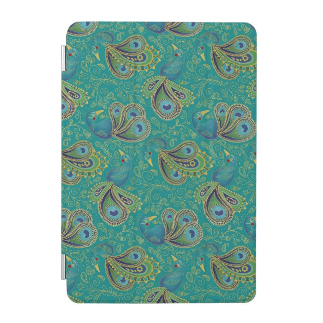 Peacock Paisley Pattern Teal iPad Mini Cover (Front)