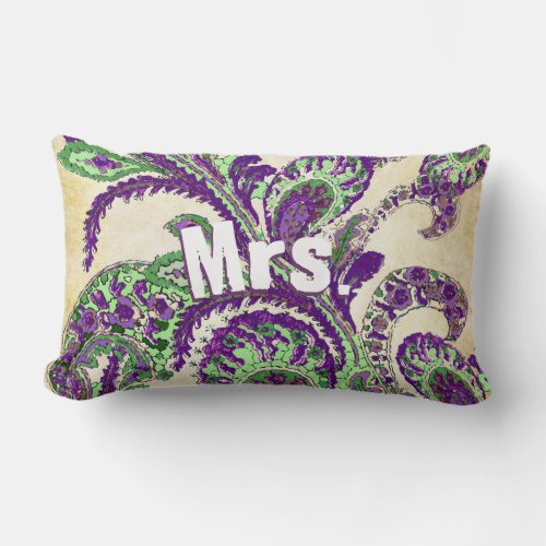 Peacock Paisley Purple and Green Choose Colors Lumbar Pillow