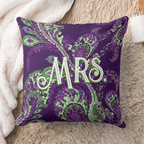 Peacock Paisley Purple and Green Choose Colors Throw Pillow