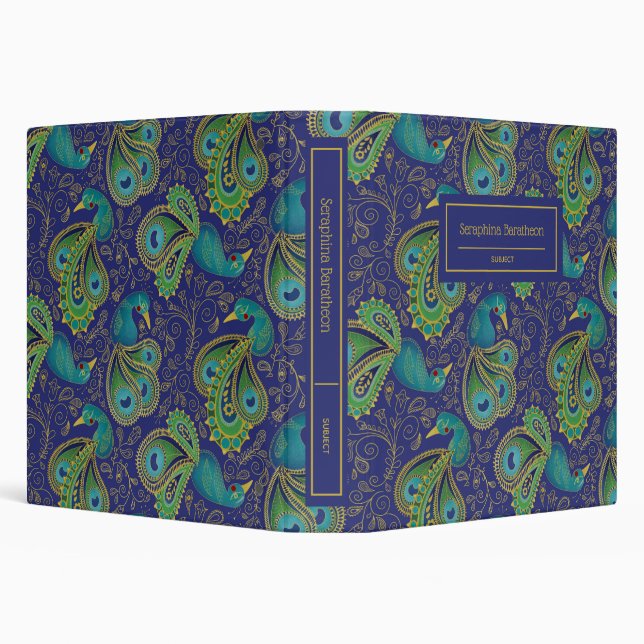 Peacock Paisley Royal Blue Monogram 3 Ring Binder (Background)
