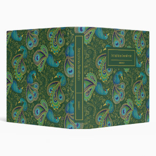 Peacock Paisley Royal Green Monogram 3 Ring Binder