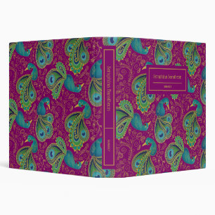 Peacock Paisley Royal Pink Fuchsia Monogram 3 Ring Binder