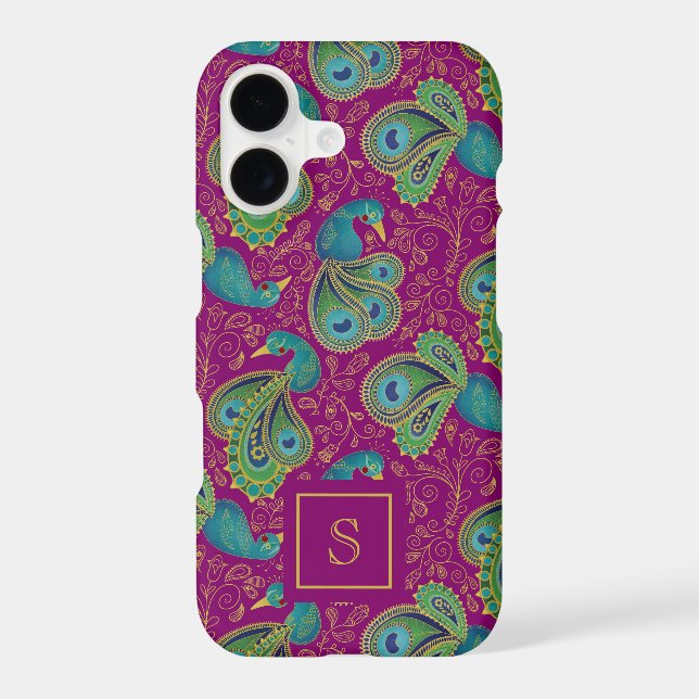 Peacock Paisley Royal Pink Fuchsia Monogram Case-Mate iPhone Case (Back)