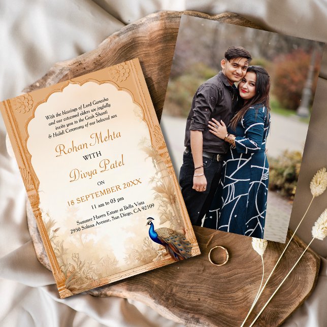 Peacock Palm Garden Indian Photo Wedding Invitation (Creator Uploaded)