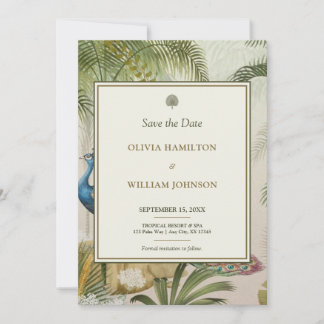 Peacock Palm Photo Back Wedding Save the Date