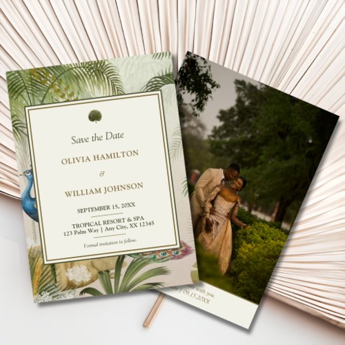 Peacock Palm Photo Back Wedding Save the Date