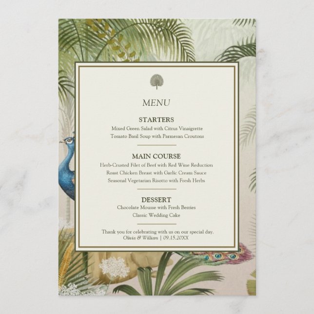 Peacock Palm Wedding Menu (Front)