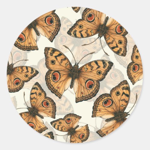 Peacock pansy butterfly pattern classic round sticker
