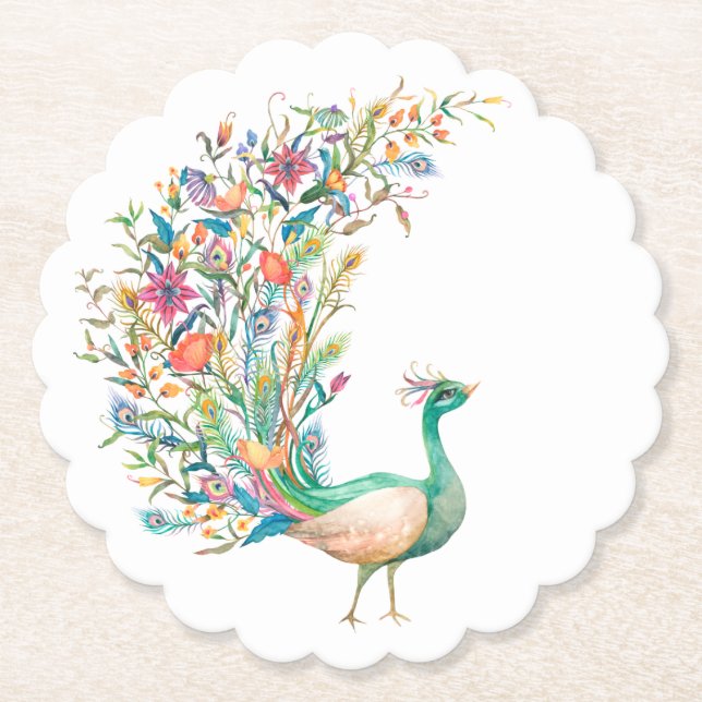 Peacock Paper Round Coaster (Front)