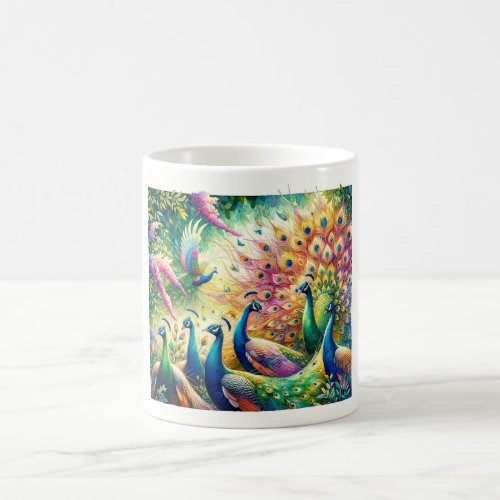 Peacock Parade 3 _ Watercolor Coffee Mug