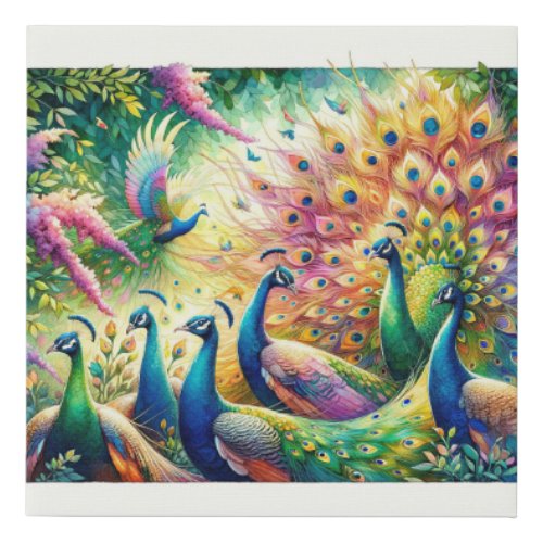 Peacock Parade 3 _ Watercolor Faux Canvas Print