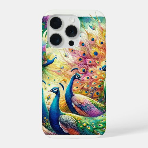 Peacock Parade 3 _ Watercolor iPhone 15 Pro Case