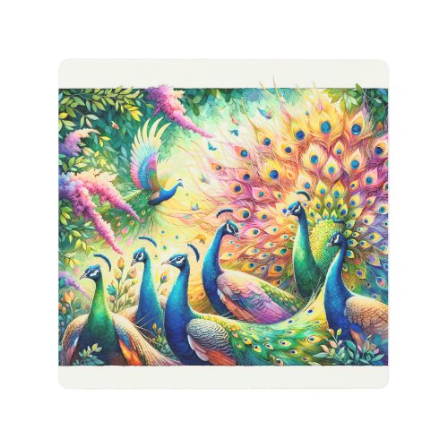 Peacock Parade 3 _ Watercolor Metal Print