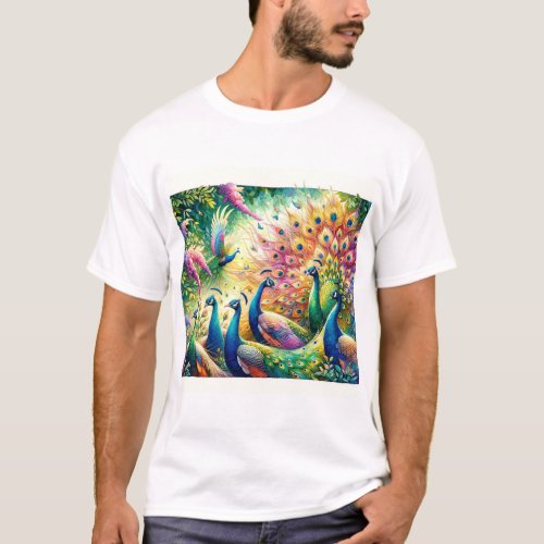 Peacock Parade 3 _ Watercolor T_Shirt