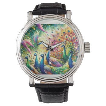 Peacock Parade 3 - Watercolor Watch by JohnPintow at Zazzle