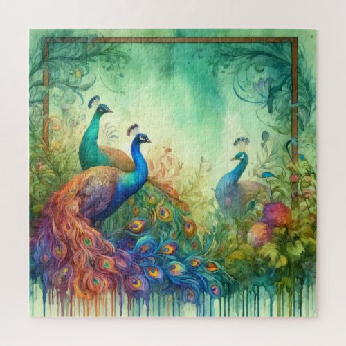 Peacock Parade _ Watercolor Jigsaw Puzzle