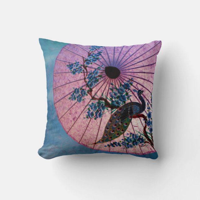 Peacock Parasol Pillow (Front)