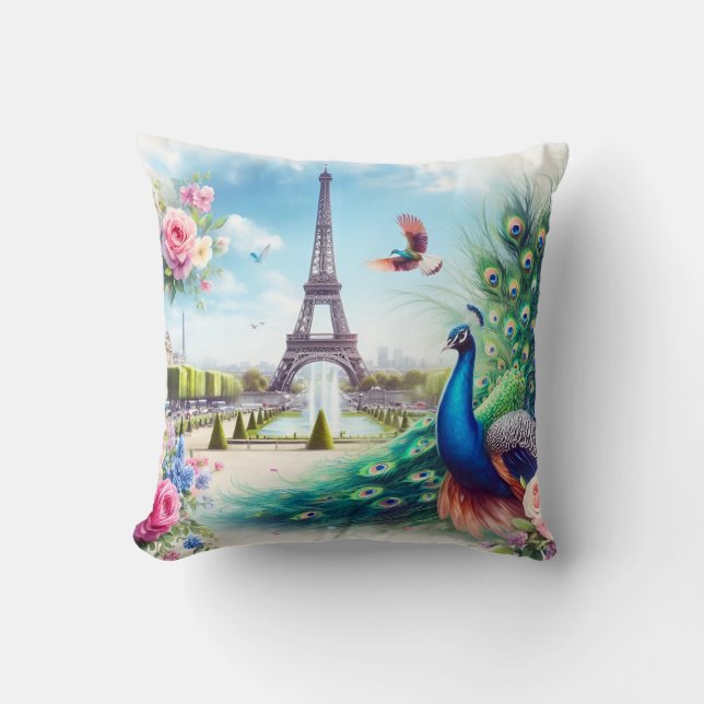 peacock paris throw pillow (Front)