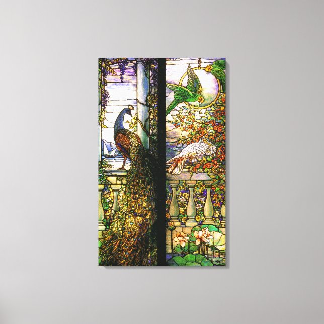 Peacock Parrot Bird Stained Glass Stretched Canvas (Front)