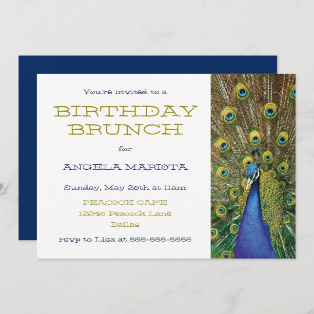 Peacock Party Birthday Brunch Invitation (Front/Back)