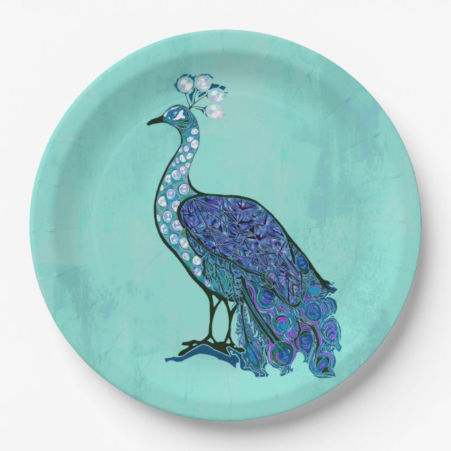 Peacock party   paper plates (Front)