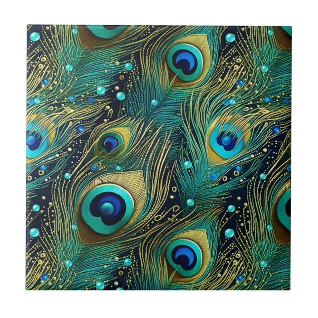 Peacock Passion Throw Pillow Ceramic Tile (Front)