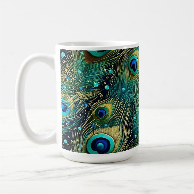 Peacock Passion Throw Pillow Coffee Mug (Left)