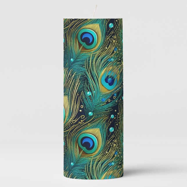 Peacock Passion Throw Pillow Pillar Candle (Front)