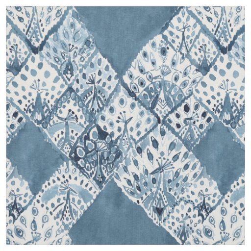 PEACOCK PATCHWORK Navy Boho Chic Watercolor Fabric
