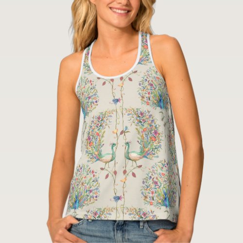 Peacock Pattern Beautiful  Tropical Floral Tank Top