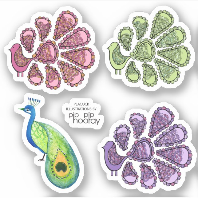 Peacock Pattern Illustrations Art Drawings Vinyl Sticker (Front)