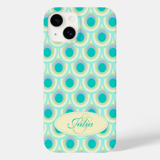 Peacock pattern mint aqua green name Case-Mate iPhone case (Back)