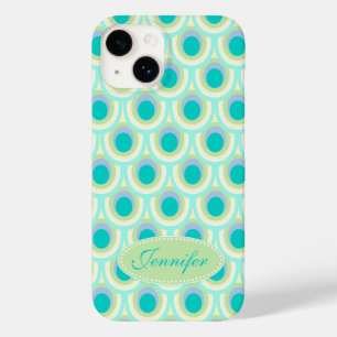 Peacock pattern mint aqua green name Case-Mate iPhone 14 case