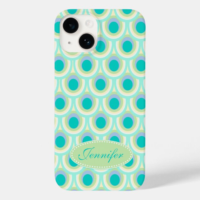 Peacock pattern mint aqua green name Case-Mate iPhone case (Back)