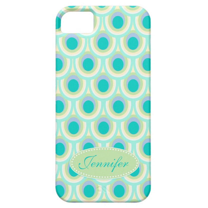 Peacock pattern mint aqua green name iphone 5 case