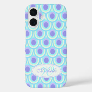 Peacock pattern purple blue name  iPhone 16 case
