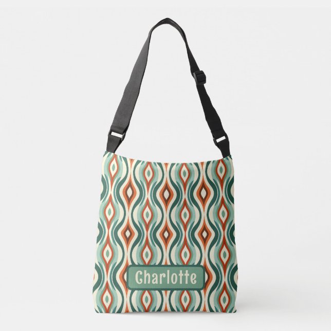 Peacock Pattern Teal Personalized Crossbody Bag (Front)